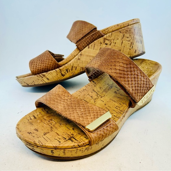 Vionic Shoes - Vionic Brown Snake Pepper Adjustable Double Strap Wedge Sandals, size 9